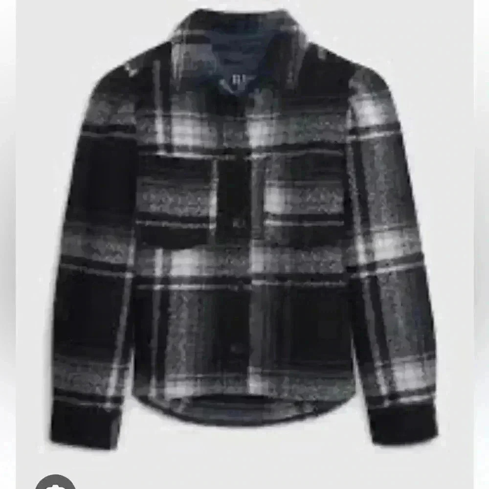 Gap Puff Sleeve Cropped Wool Shirt Jacket Black Medium Tall